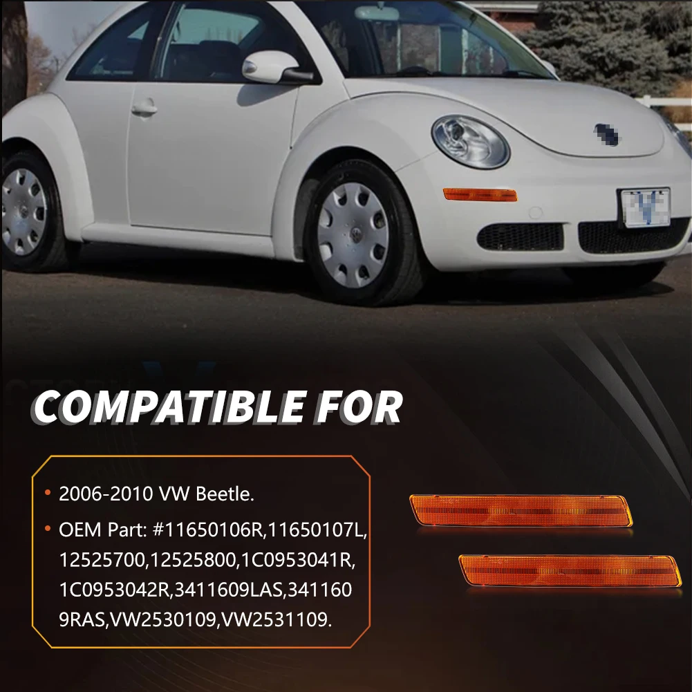  2Pcs Front Corner Light DRL Light Daytime Running Light Parking Light Side Marker Light Turn Signal Light Cover For 2006 2007 2008 2009 2010 Volkswagen Beetle No Bulb/Socket Included