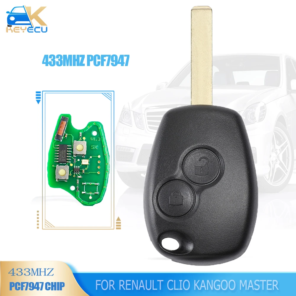 KEYECU 433MHz PCF7947 Remote Control Key 2 Button Fob for Renault Clio Kangoo Master Modus Twingo 2001 2002 2003 2004 2005 2006