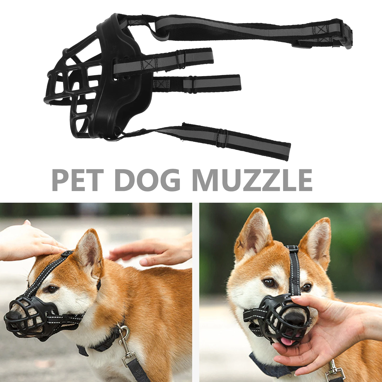

Dog Muzzle Anti Bite Adjustable for Small Large Dogs Outdoor Portable Mouth Cover Masks Black Reflective 6 Size