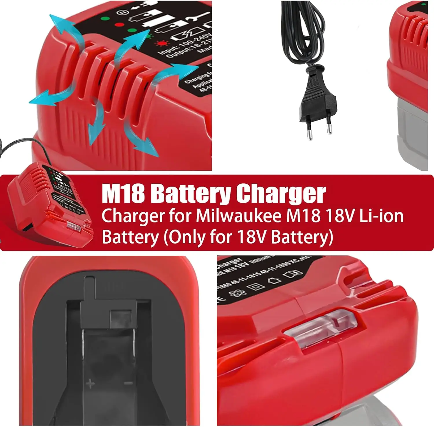 Portable Mini Battery Charger Car Charger for Milwaukee 18V Lithium Battery 48-11-1820 48-11-1828 48-11-1830 48-11-1835