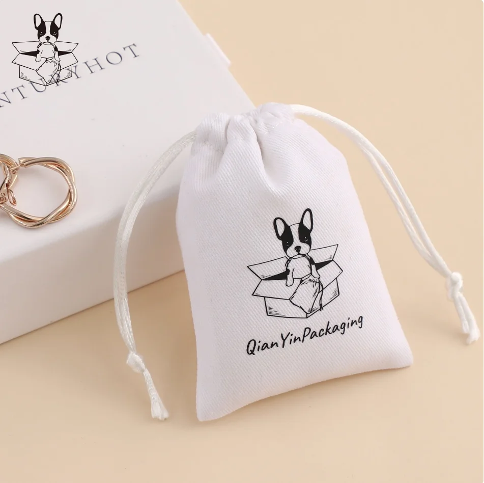 50White twill cotton drawstring bag personalize logo custom dust pouch jewelry packaging pouch printing wholesale packaging prod