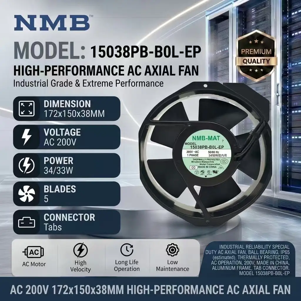 For NMB 15038PB-B0L-EP 200V 34W 17238 172x150x38mm Dual Ball Bearing Terminals Metal Cabinet Inverter Server Axial Cooling Fan