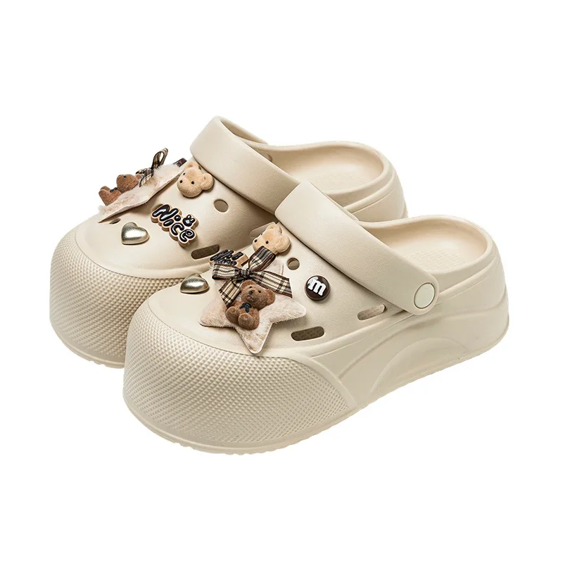 Cute EVA Clogs & Mules Women's Summer New Thick Sole Heightening Cartoon Charms Garden Shoes DIY Girly Outside Wear Slippers