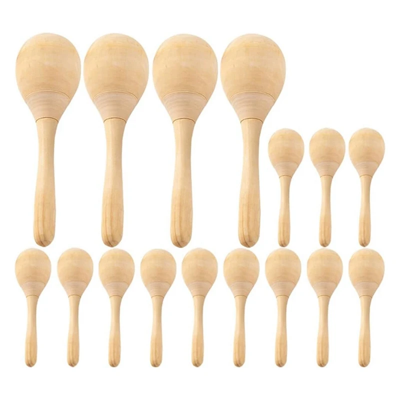 12Pcs Unfinished Wooden Maracas Blank Wood Rumba Shaker Rattle Orff Hand Percussion Musical Instrument For Adults Kids Durable