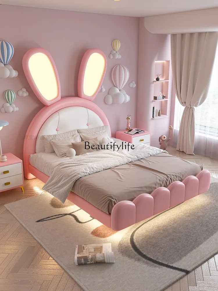 Rabbit bed suspension pickup simple 1.5 meters solid wood single bed parent-child hotel theme