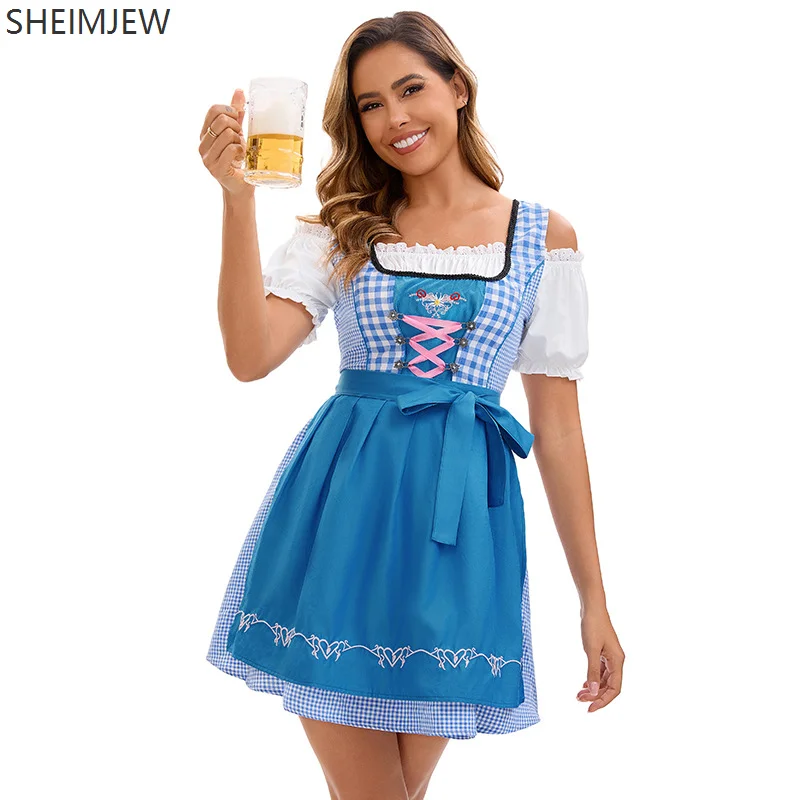 

Oktoberfest Costume Bavarian Plaid Blue Dress With Apron German Festival Cosplay Carnival Halloween Fancy Dress Party Dress 2025