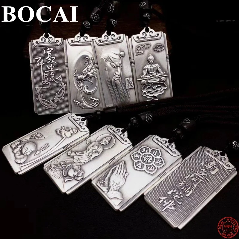 

BOCAI S999 Sterling Silver Pendants for Women Men New Fashion Avalokitesvara Lotus SunWuKomg Buddha Amulet Jewelry Free Shipping