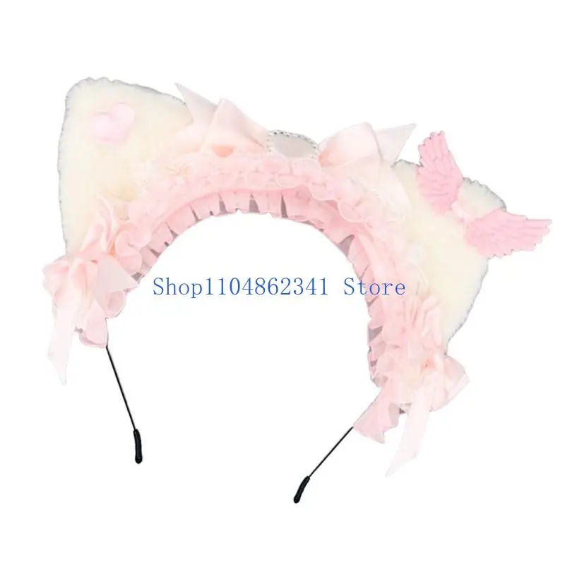 5asd هريرة أنيمي خوذة للحزب مرحلة عيد ميلاد الوجه غسل ​​العصابات مرحلة القطط الأذن الجناح أغطية الرأس صور الدعائم