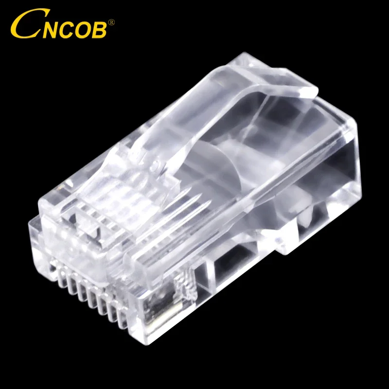 cncob curved shrapnel network connector cat5e computer cable connector plug rj45 8p8c crimp crystal head copper chip 30pcs