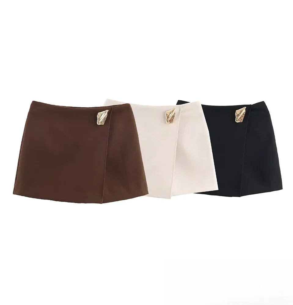 KONDALA Women Sexy Mini Shorts Skirts Asymmetry Zipper Skirt 2025 Spring Fall Fashion Holiday Party Versatile Shorts Culottes