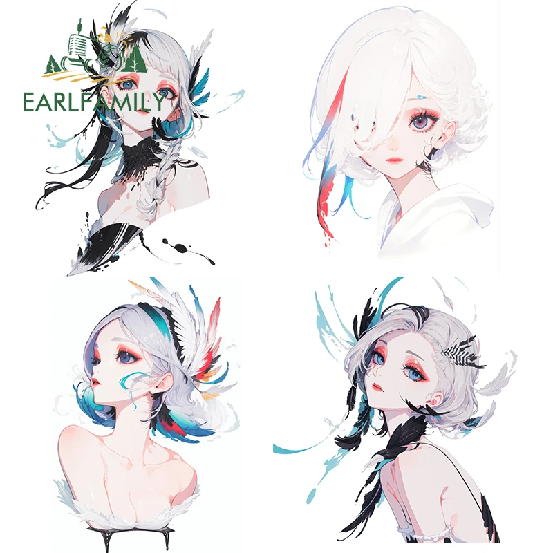 EARLFAMILY Watercolor Girl Princess Car Sticker Original Cartoon Peeker Vinyl Decals Ink Painting Graffiti Window Stickers