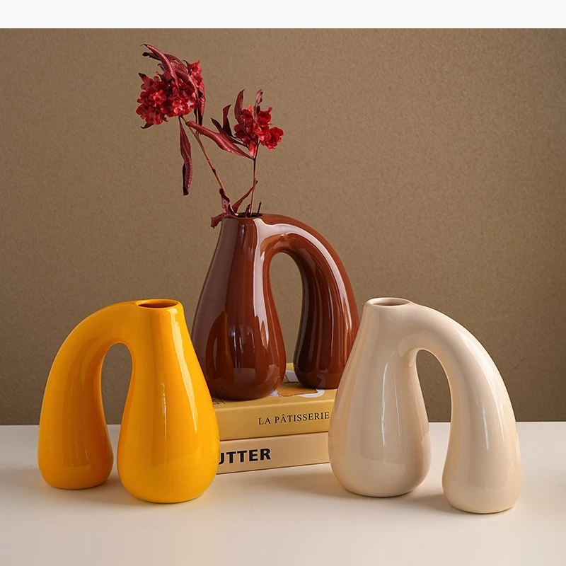 U-Shape Ceramic Vase Hydroponics Plant Pots Table Decoration Flowers Arrangement Flower Vases Room Aesthetic Decor