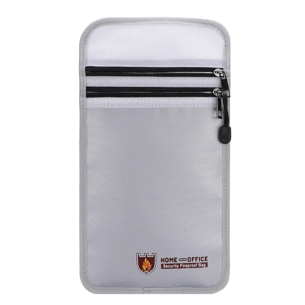 

Fireproof Document File Bag Silver Large Organizer Double Zipper Pouch Storage Office Fireproof File Bag
