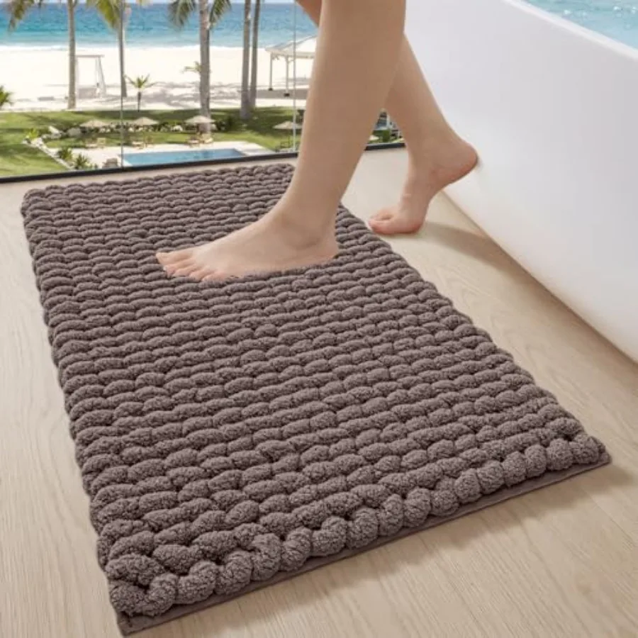 

Luxury Bathroom Rug Ultra Soft Quick Dry Bath Mat Non-Slip Absorbent Thick Chenille Bath Rug Cozy Braid Design Floor Mat for Ba