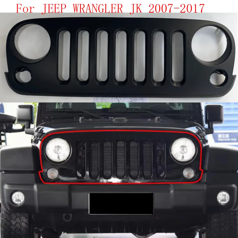 Black ABS Car Front Grille Grill for Jeep for Wrangler JK 2007 2008 2009 2010 2011 2012 2013 2014 2015 2016 2017