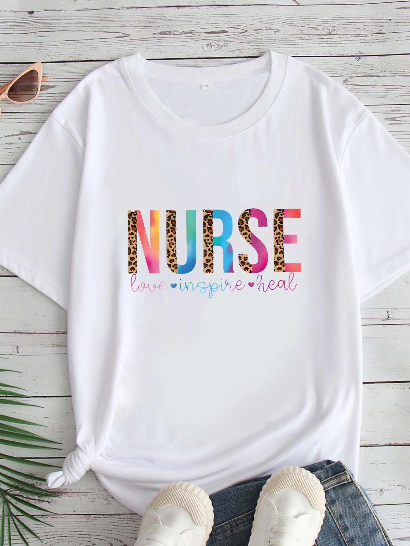 

Women's Large Size Printed round Neck Short Sleeve T-shirt 1-7XL Comfortable Casual Top in European Style