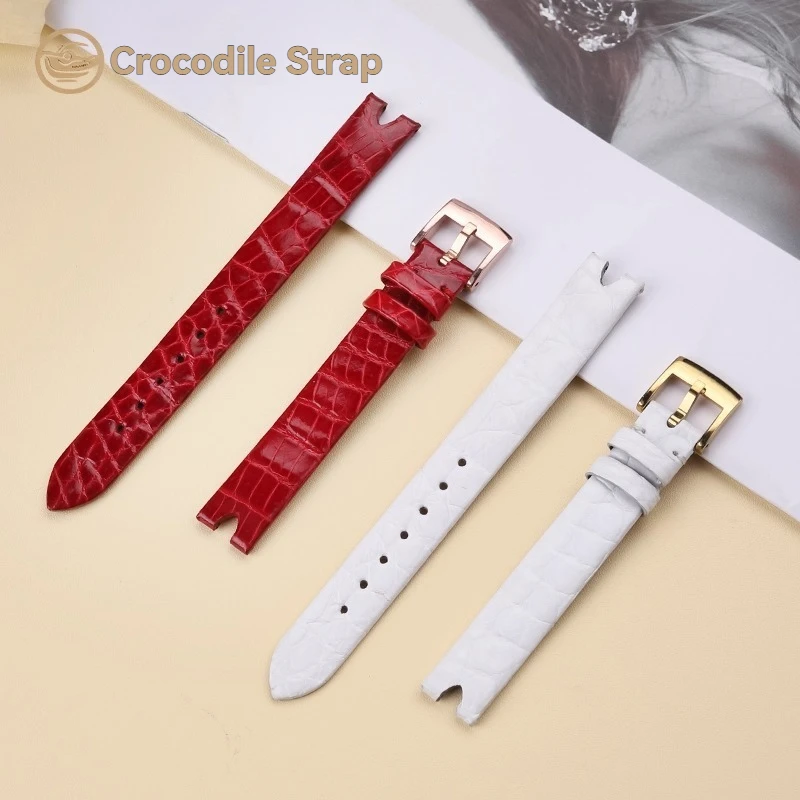 Per Omega Butterfly Fly cinturino per orologio alligatore 12mm cinturino dentellato 424.13.2 cinturino in pelle di coccodrillo nero bianco rosso