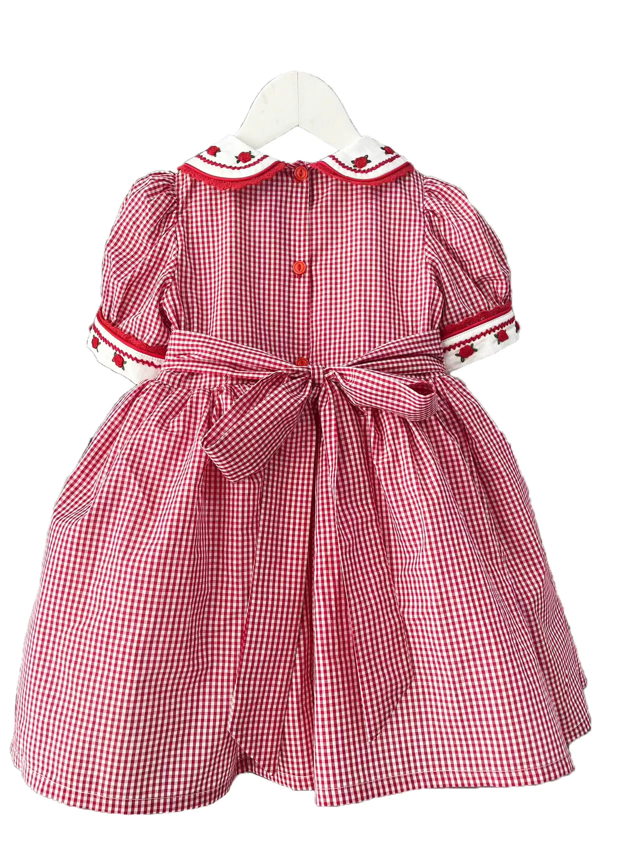 Baby Girl Red Plaid Flower Basket Smocked Vintage Princess Dress for Birthday Christmas Eid Photography