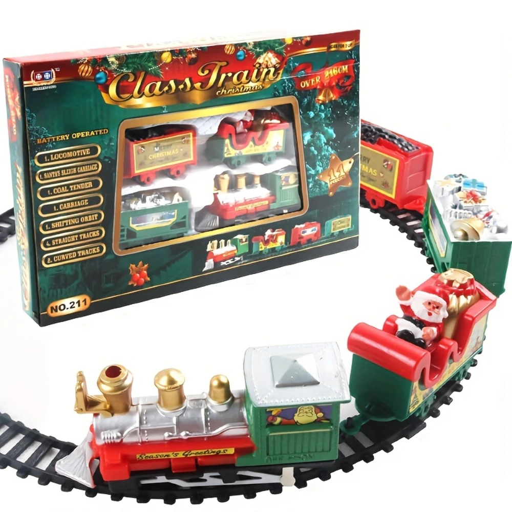 WizKidz Kerst elektrische treinset - Realistisch spoorwegspeelgoed Batterij-aangedreven Kerstman Treinset Woondecoratie Feestplezier