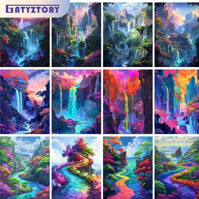 

GATYZTORY Forest Picture Painting By Numbers Kits Colorful Scenery Handpainted On Canvas Diy Ideas Coloring On Numbers Home Deco