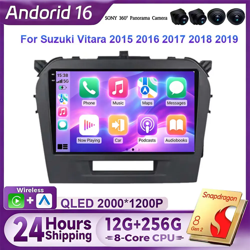 Android 16 Carplay Car Radio For Suzuki Vitara 2015 - 2019 Navigation GPS Multimedia Player stereo wifi+4G Auto DSP BT 360Camera