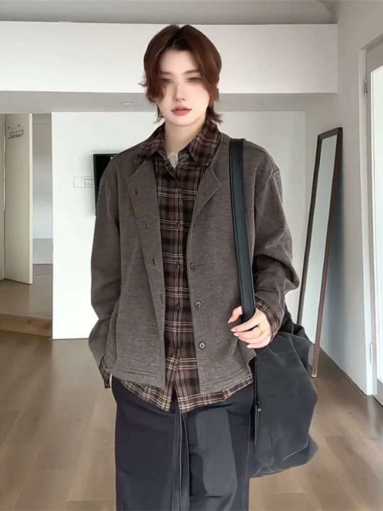 

American Retro Knitted Cardigan Jaet Men's Autumn Faion Outerwear Youth Stand Fit Windproof ort Length Zipper Cl...