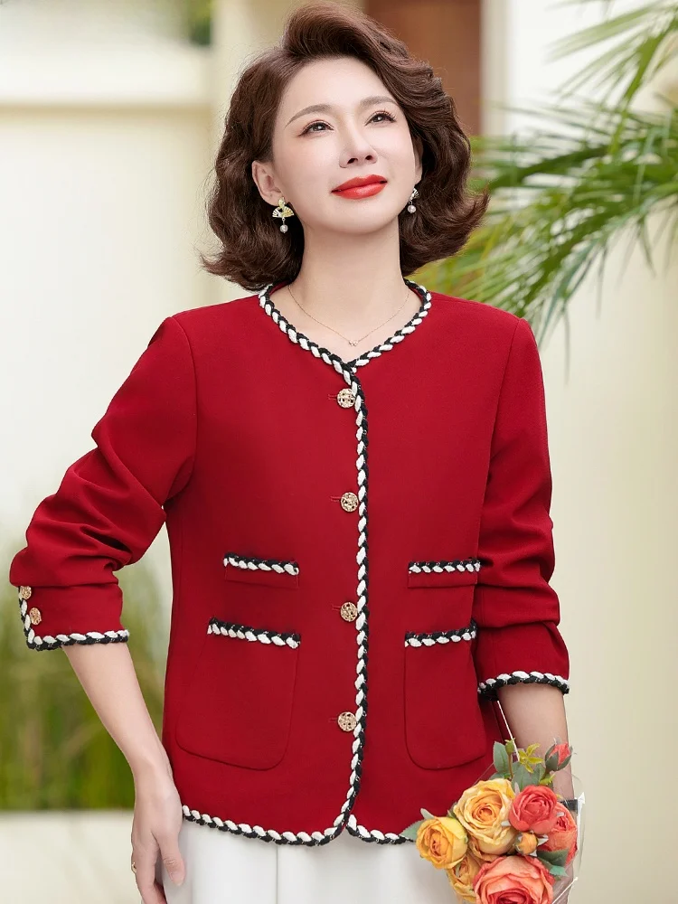 

Весенняя модная верхняя одежда: женская куртка-ветровка в стиле маленькой Франции, для женщин среднего возраста, новинка 2025 года, свободный крой, короткий рукав