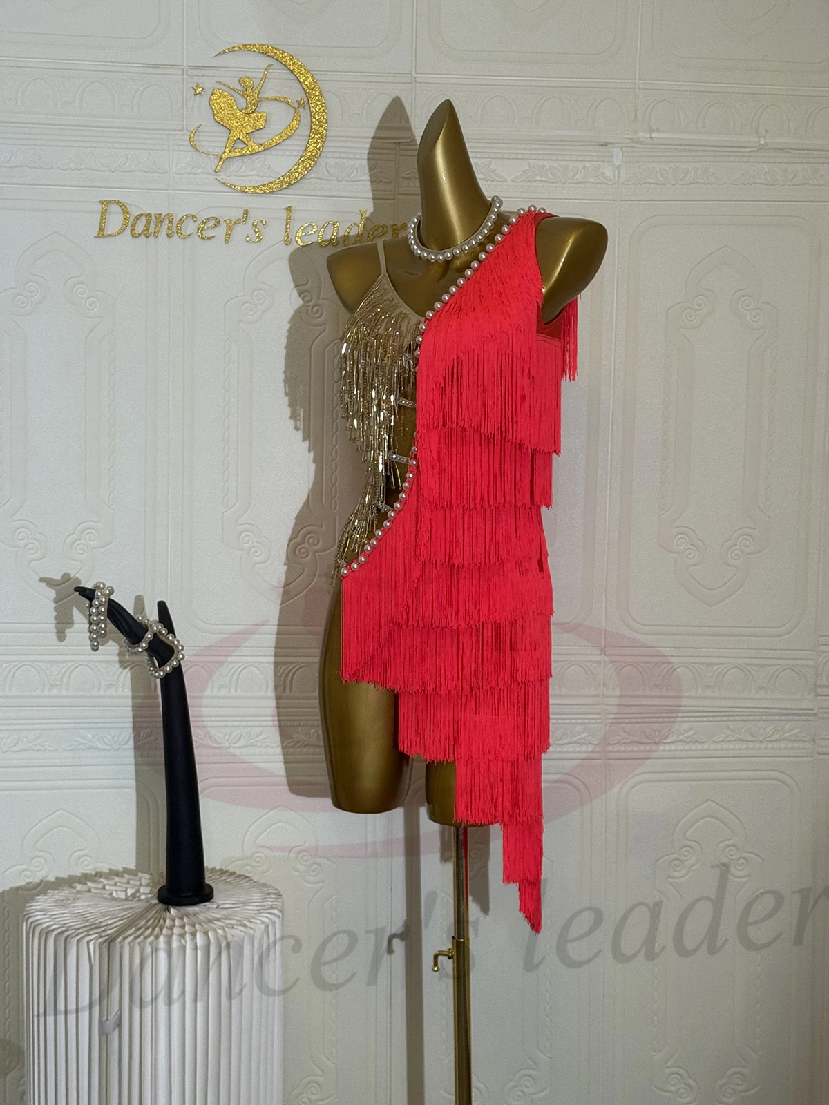 Latin dansers, volwassenen, kinderen, hoogwaardige op maat gemaakte holle splitsing parel kwastje tango samba ab steen prestatie jurk