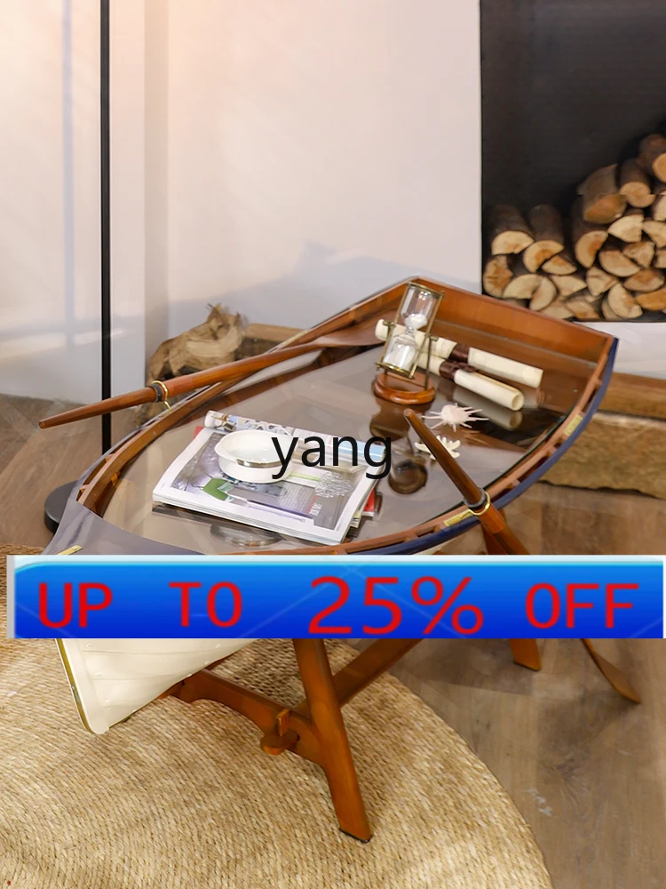 LMM Creative Living Room Solid Wood Decorative Boat Type Tea Table Office Living Room Sofa Tea Table