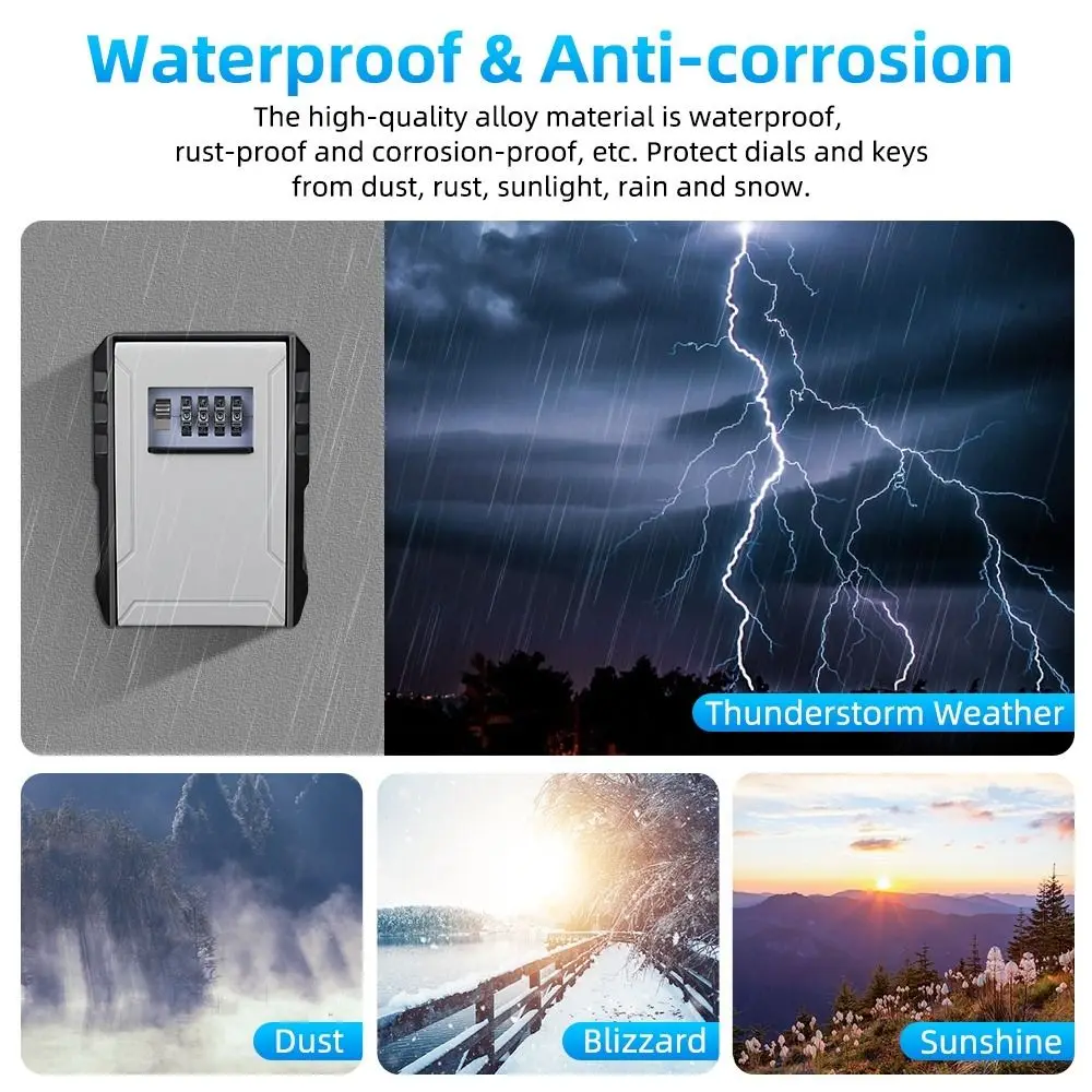 Alloy Key Lock Box Resettable 4 Digit Weatherproof Combination Key Storage Box Anti-Theft Lock Password Protected