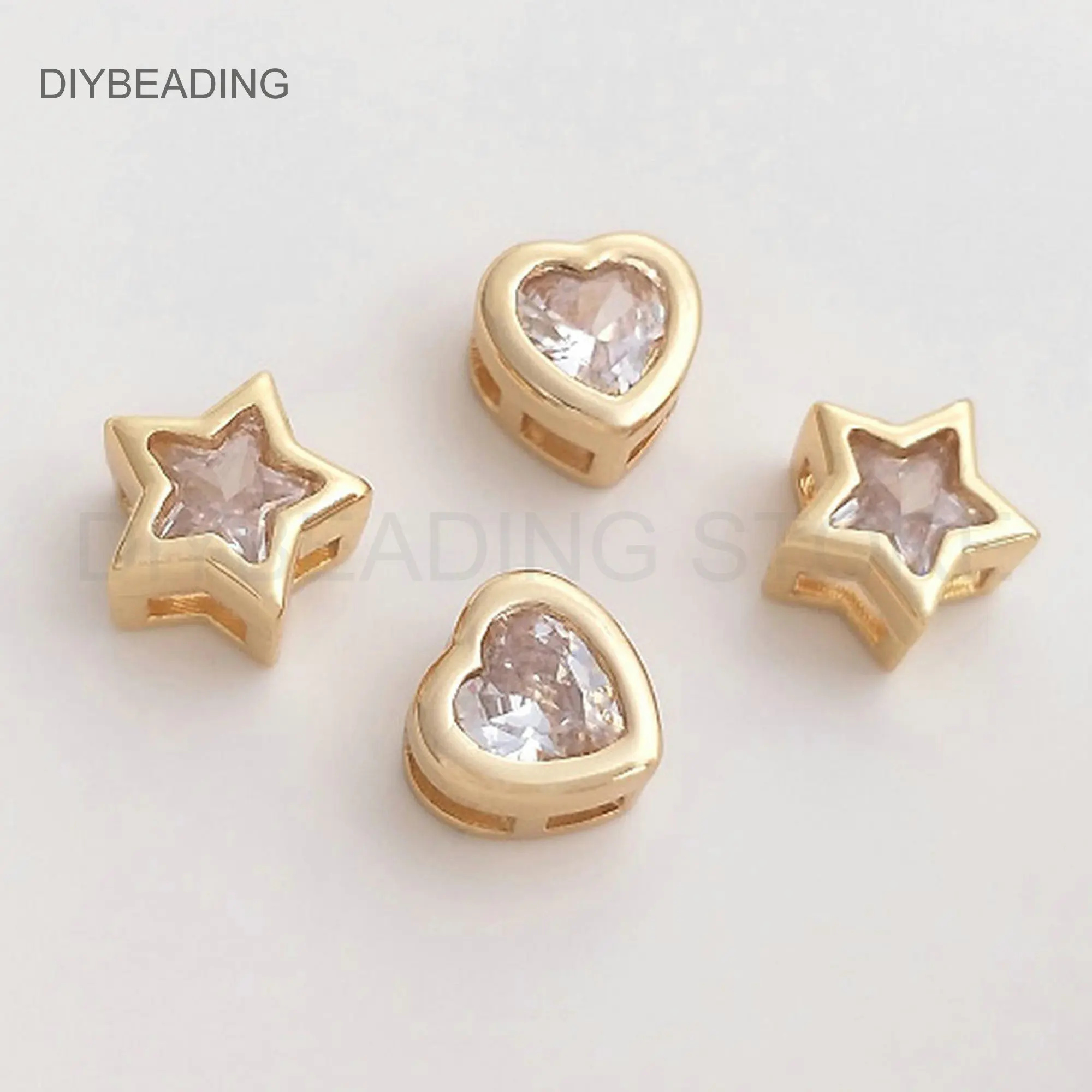 

Jewelry Making Charms Lots Supply Small Size 14K Gold Plated Brass Rhinestone Heart/ Star Shape Cute Finding Wholesale