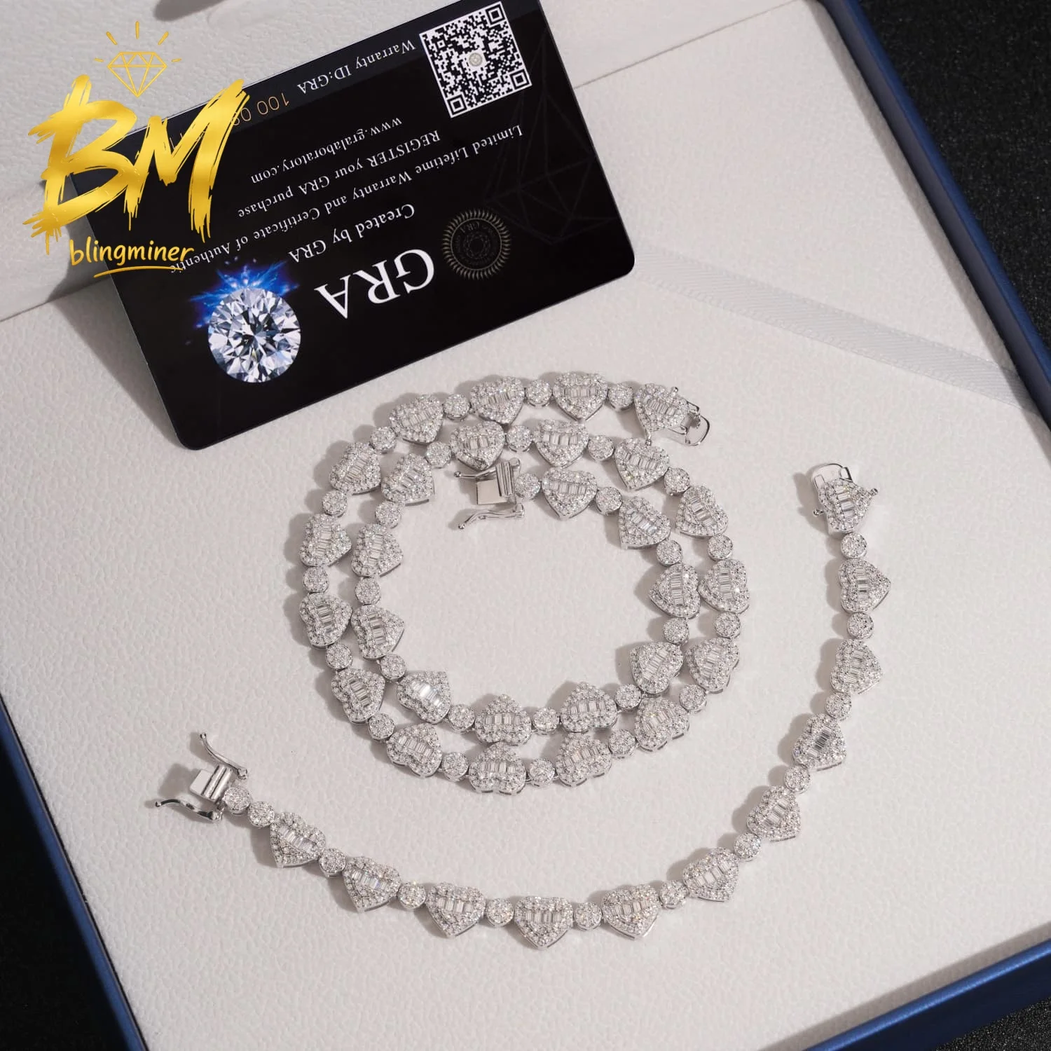 Blingminer 5mm Heart Moissanite Cuban Link Bracelet Iced Ou Tennis Chain For Men S925 Silver Jewelry Pass Diamonds Tester GRA