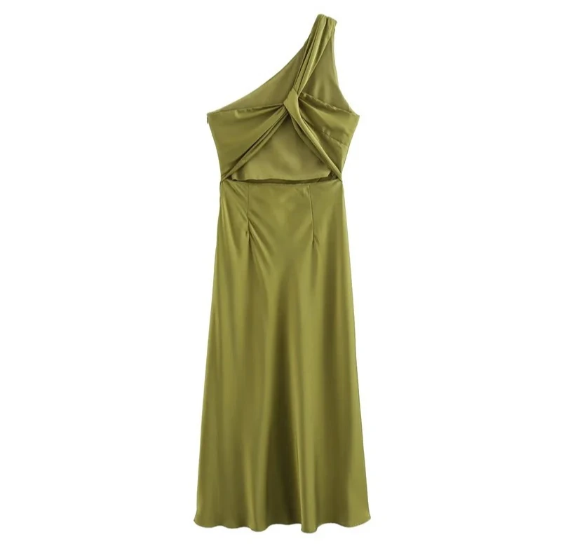 Vestido de mujer otoño nuevo estilo Color sólido sin mangas vestido de satén asimétrico elegante y elegante