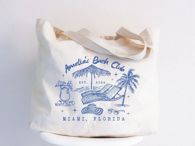 Custom Beach Bachelorette Canvas Tote Bag Large Capacity Handbags Bridesmaid Beach Tote Bag Beach Club Bachelorette Party Gifts