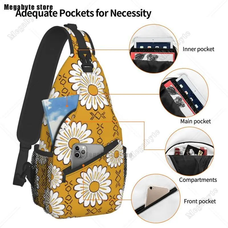 Sunflower Flower Sling Bags for Travel Hiking Hippie Pop Art Floral Pattern Chest Crossbody Backpack Shoulder Daypack