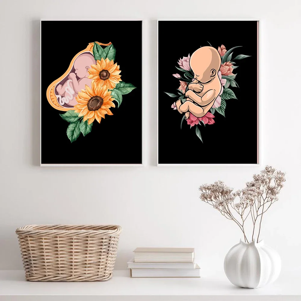 

Flowers Pregnant Mommy Baby Children Wall Art Canvas Painting Nordic Posters and Prints Living Room Decoration Wall Pictures