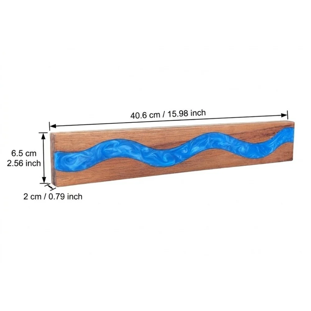 Magnetic Wood Storage Strip Wall Mount with Decorative Wavy Resin Inlay Suitable for Metal Kitchen Tools 40.6 cm