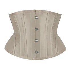 4 Buttons Underbust Corset Women Short Waist Cinchers 14 Steel Boned Beige Corselets