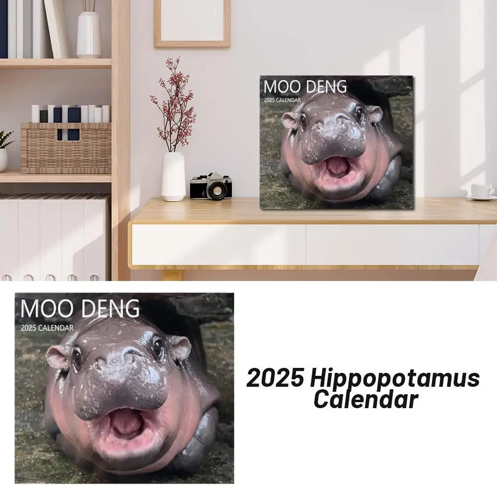 Новый календарь Hippo Moo Deng настенный календарь Deng современный календарь для дома Moo милое украшение ежемесячный планировщик Deskto O3E3