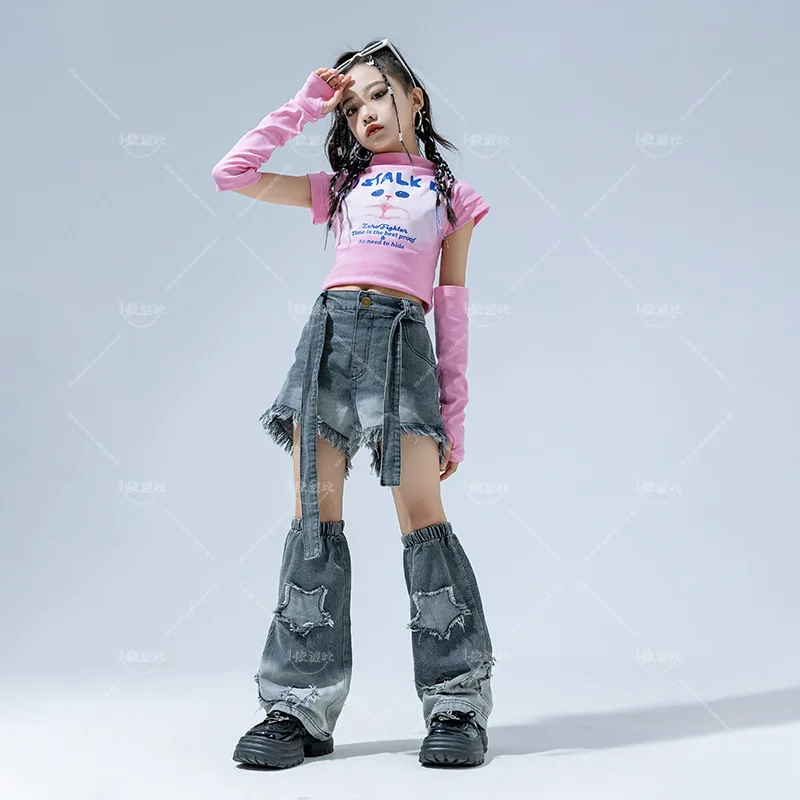 T-shirt et pantalon mignons pour enfants, vêtements de danse de salon pour filles, tenue de scène, vêtements de danse de rue, olympiques hip hop, mode