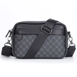 Casual Business Shoulder Bag for Men PU Leather Messenger Bag Wide Strap Crossbody Bags Classic Plaid Designer Male Sling Bags