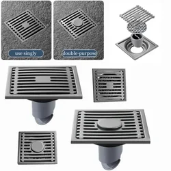 4 Inch Square Shower Floor Drain Stainless Steel Floor Drainable Cover Anti-odor Drainer Strainer for Kitchen Bathroom Hardware