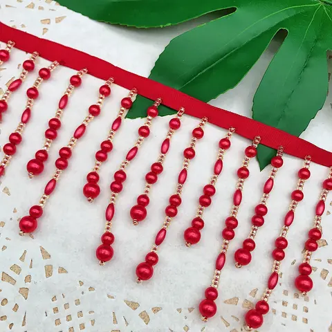 Red heavy industry pearl beaded tassel lace diy festive clothing Hanfu Chinese wedding dress skirt accessories