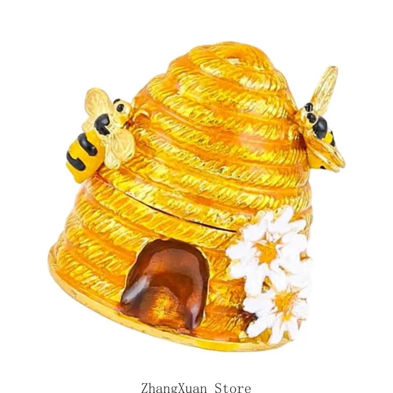 Dekorative Schachtel für kleine Gegenstände in Bienenstockform mit warmem Metallic-Finish, Blumendekoration und Verschlussdeckel – Detail 7