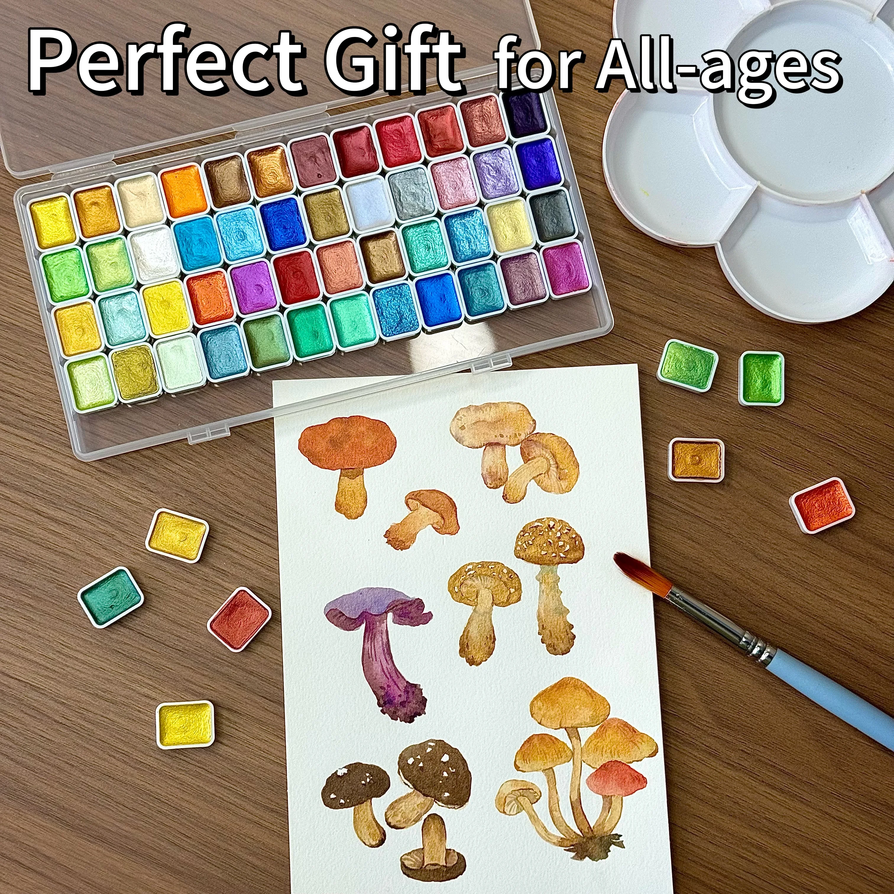 반짝이는 진주빛 48색 단색 수채화 물감 휴대용 상자에 세트, 그림, 쓰기, 장식, 예술가, 초보자용