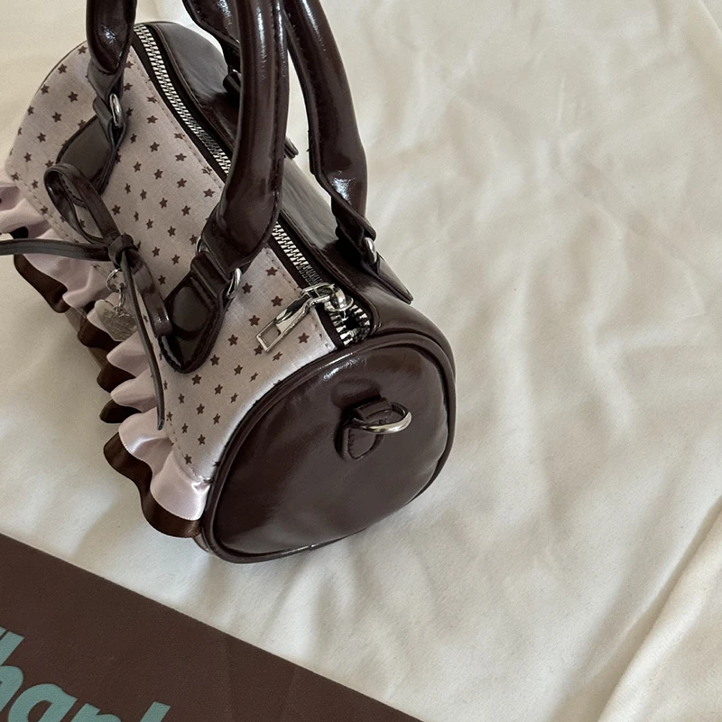Koreanische Bogen Polka Dot Tasche Mode Bowler Tasche Farbe-blockiert Spitze Y2k Stil Handtasche Retro Süße Plaid Crossbody Zipper schulter Tasche – Detail 7