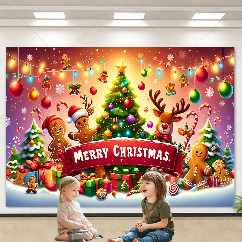 

Christmas Photography Background Window Cute Bear Gifts Glitter Xmas Tree Kids Family Portrait Decor Backdrop Photo Studio