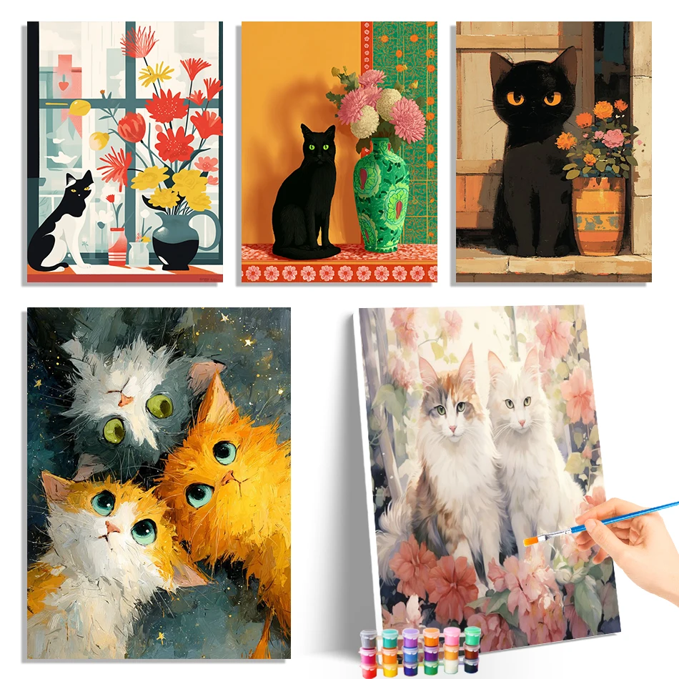 

GATYZTORY Painting By Numbers Acrylic Paints Coloring By Numbers cat Handmade Arts Crafts Picture Drawing Acrylic Paints Canvas