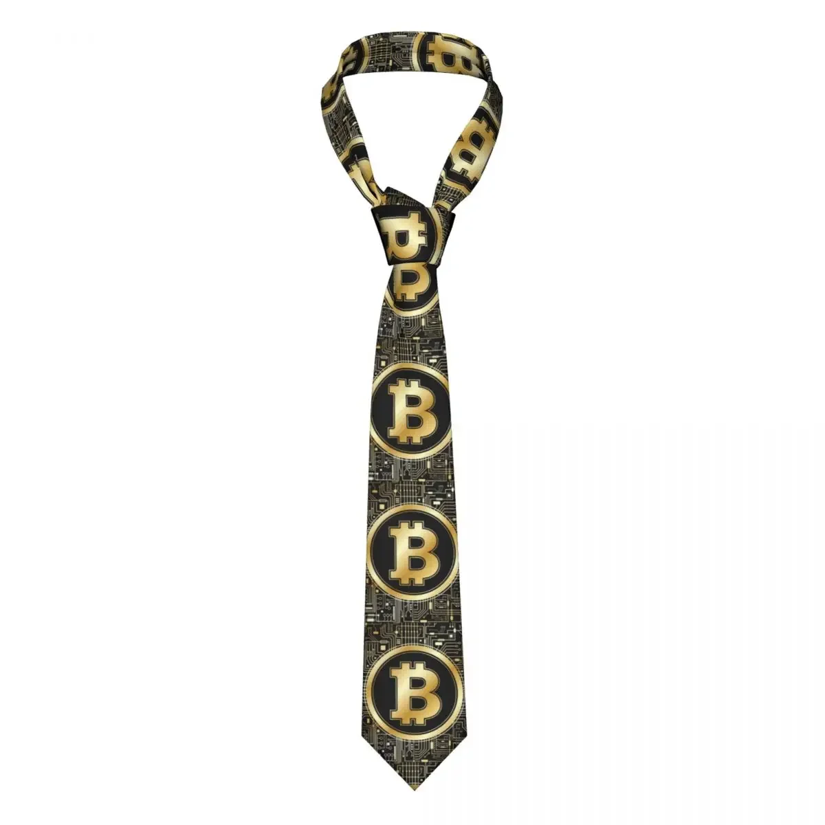 Golden Bitcoin Majestic Motherboard Necktie Mens Customized Silk Crypto Hack BTC Special Neck Ties for Wedding