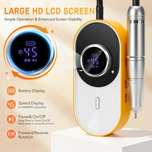 Imagen 2 del producto Taladro de uñas de 45000RPM, lima de uñas portátil eléctrica, lijadora de uñas recargable con poco ruido para pulir uñas de Gel, uso doméstico